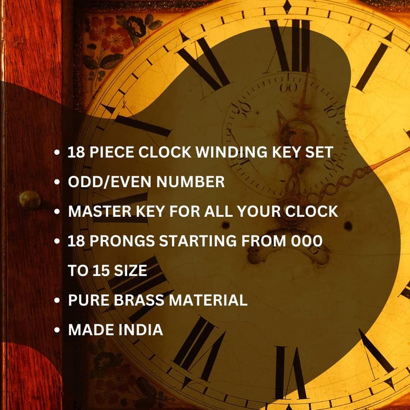 Brass Blessing 18 Piece Clock Winding Key Set - Original Brass, Odd/Even Number (5020) - Image 4